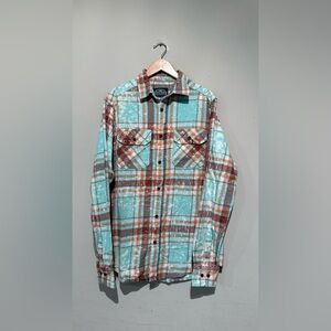 NWT Angry Minnow Vintage Art Flannel plaid distressed bleached finish M Cotton